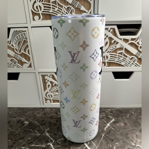 Louis Vuitton LV Blue White Leather Bling Glam Luxe Designer 20oz Tumbler - Picture 4 of 8